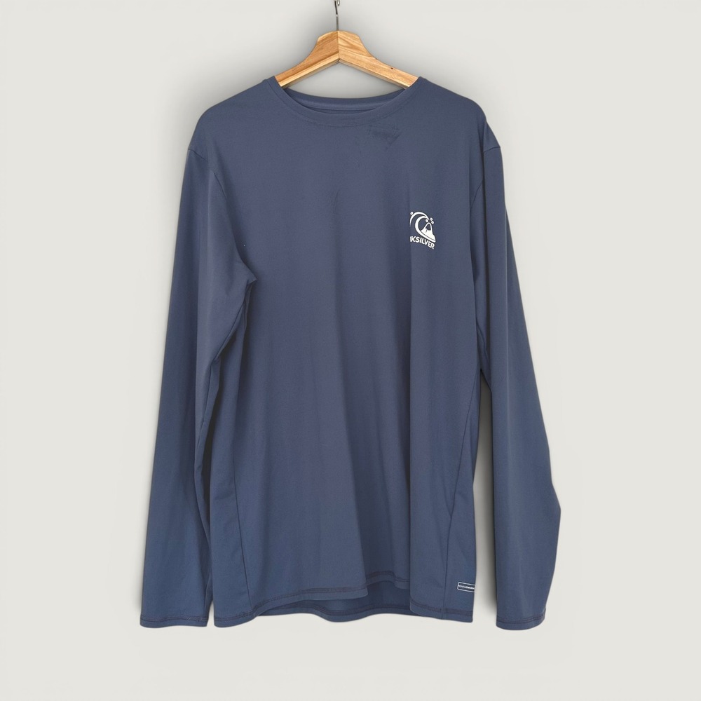 Quiksilver Men's Large Blue Performance Long Sleeve Shirt Surf Skate Beach Waves